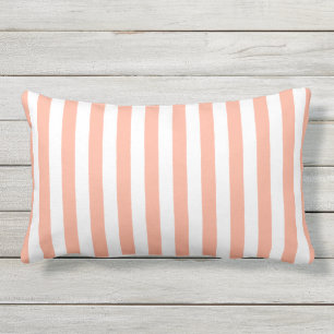 Large Peach and White Vertical Cabana Tent Stripes Lumbar Pillow