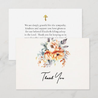 Large Peach Watercolor Flowers Orthodox Funeral    Thank You Card