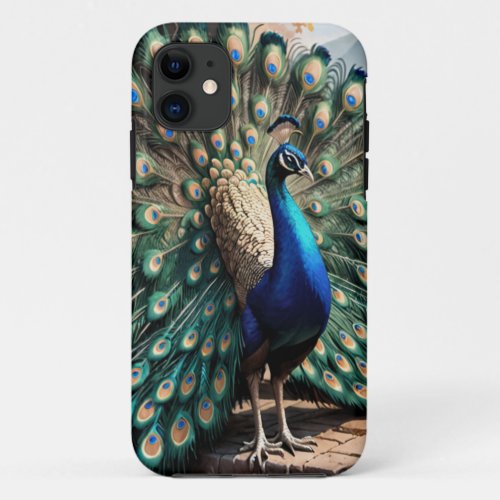Large Peacock on Stone Walkway iPhone 11 Case