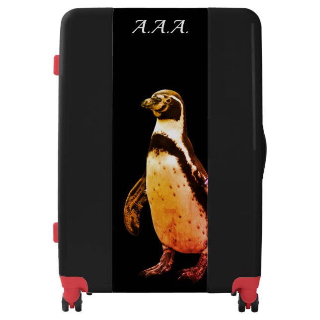 Large, PENGUINE ON BLACK SUITCASE WITH MONOGRAM (Front)