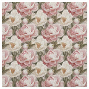 Large Peonies Design Linen Upholstery Fabric 
