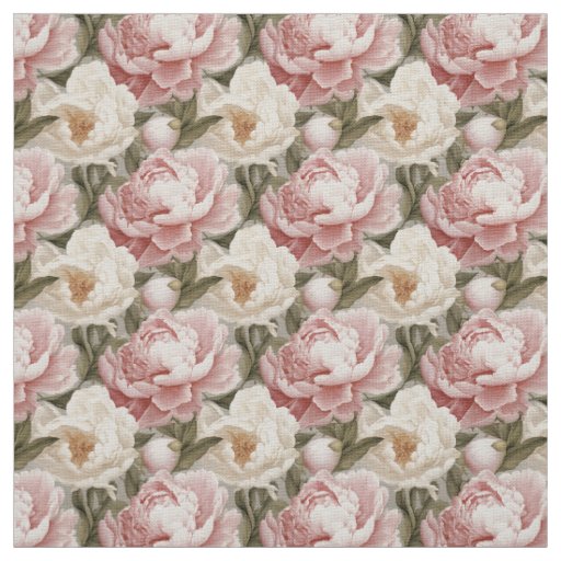 Large Peonies Design Linen Upholstery Fabric 