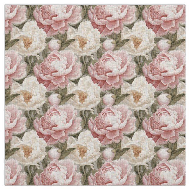 Large Peonies Design Linen Upholstery Fabric  (Swatch)