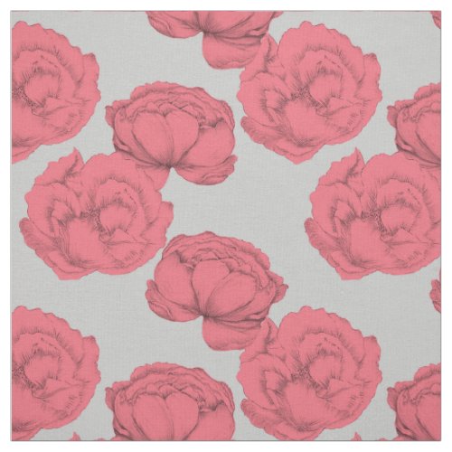 Large Peonies Romantic Pink Gray Pattern Floral Fabric