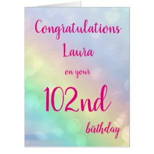 Large personalised 102nd Birthday design greeting Card