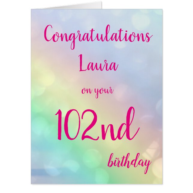 Large personalised 102nd Birthday design greeting Card (Front)