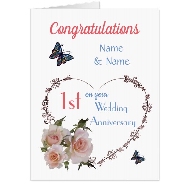 Large Personalised 1st Anniversary Greeting Card (Front)