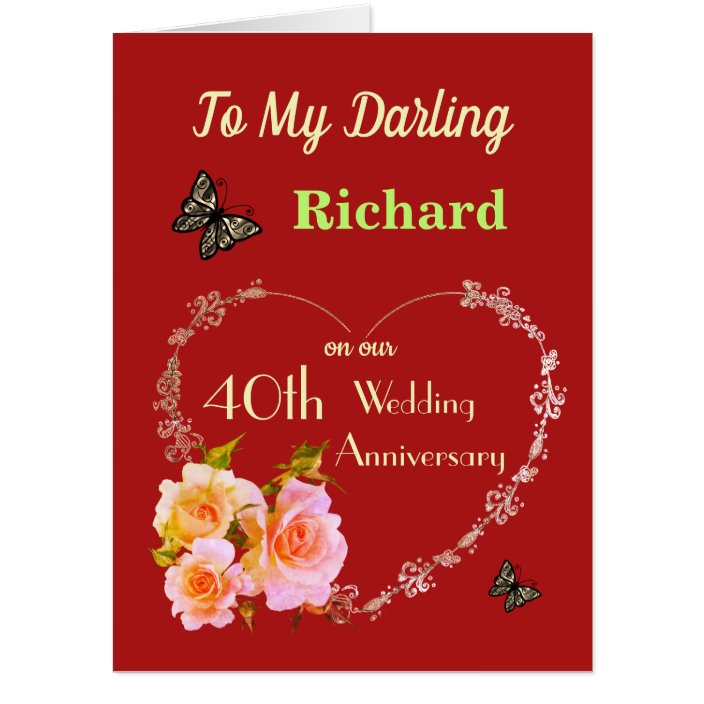 Large Personalised Husband Ruby Anniversary Card