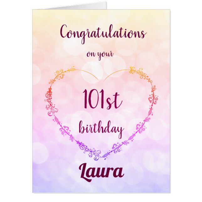 Large personalised pretty 101st Birthday Card (Front)