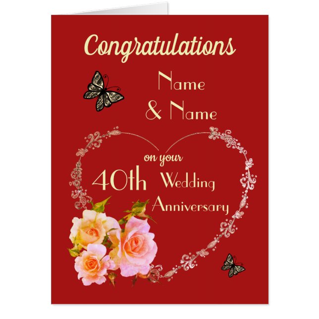 Large personalised Ruby Wedding Anniversary Card (Front)