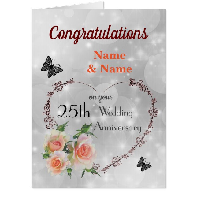 Large personalised Silver Wedding Anniversary Card (Front)