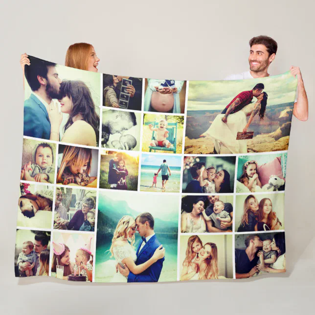 Large Personalized 21Photo Collage Fleece Blanket Zazzle