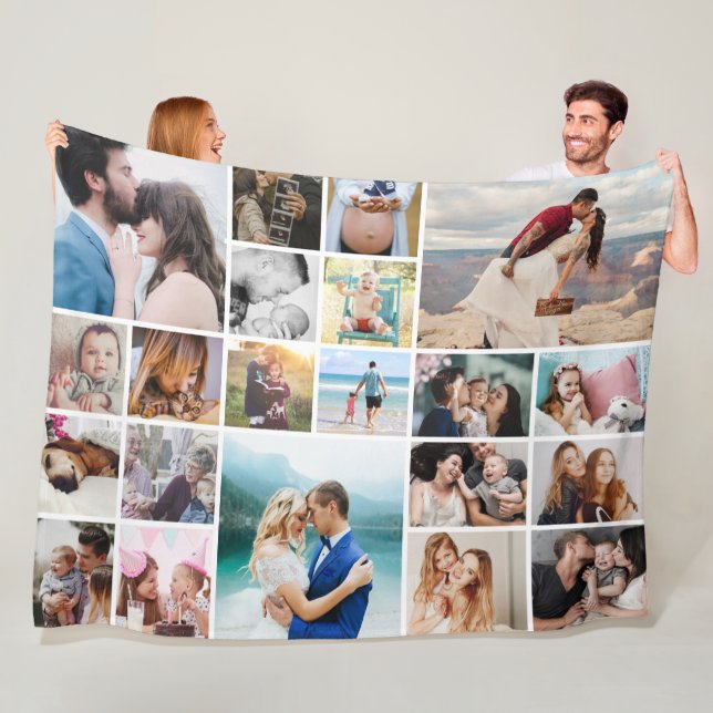 Large Personalized 21-Photo Collage Fleece Blanket (In Situ)