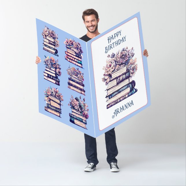 Large Personalized Birthday Antique Books Roses   Card (In Situ)