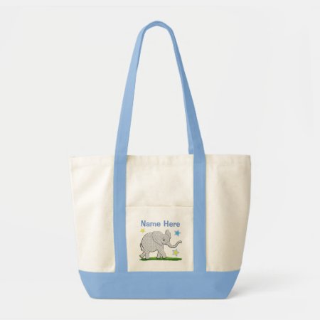 Large Personalized Canvas Tote With Baby Elephant