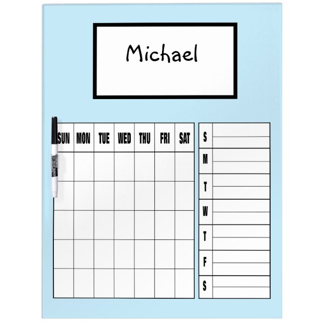 Large Personalized Child Calendar Dry Erase Board (Front)