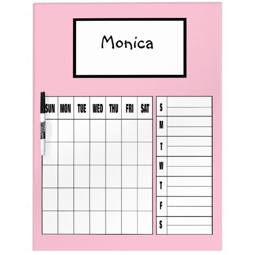 Large Personalized Child Calendar Dry Erase Board