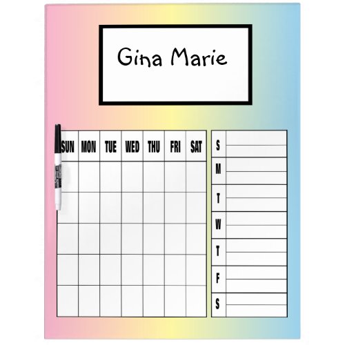 Large Personalized Child Calendar Dry Erase Board