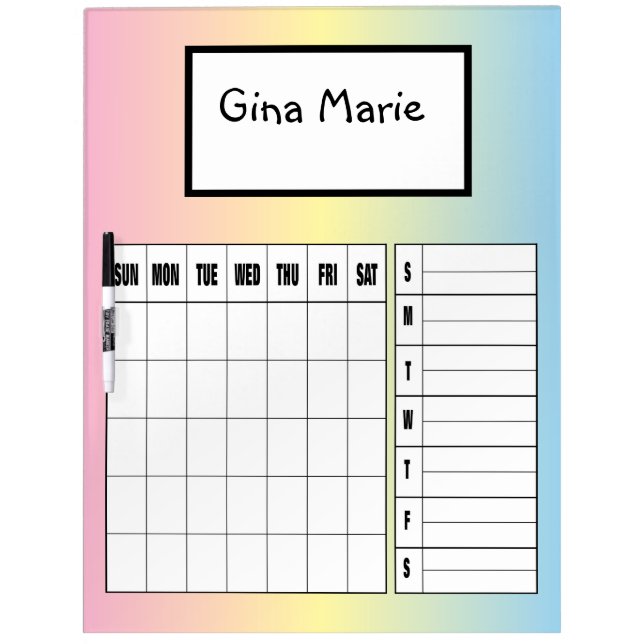 Large Personalized Child Calendar Dry Erase Board (Front)
