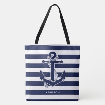 Large Personalized Nautical Tote Bags Add Name by online_store at Zazzle