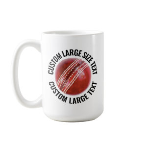 Large Personalized Text Cricket Ball 15oz. Custom Coffee Mug