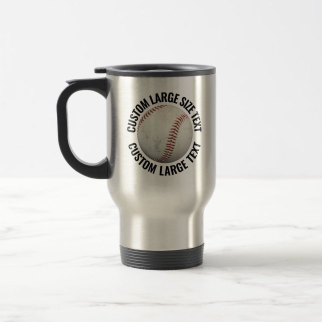 Large Personalized Text Custom Baseball Travel Mug (Left)