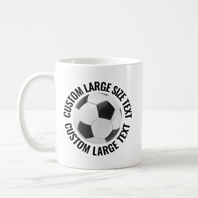 Large Personalized Text Soccer Ball 11 oz. Custom Coffee Mug (Left)