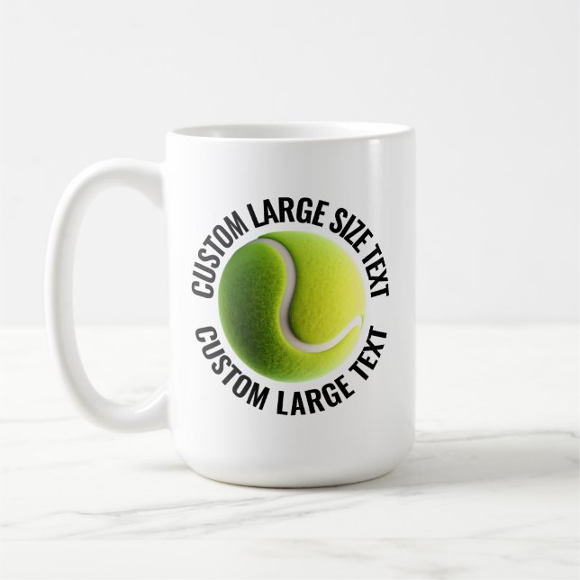 Large Personalized Text Tennis Ball 15oz. Custom Coffee Mug (Left)