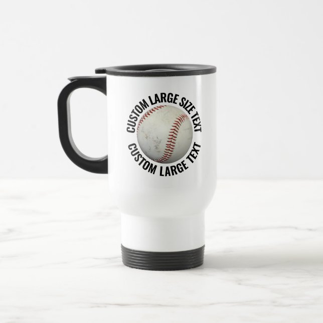 Large Personalized Text White Custom Baseball Travel Mug (Left)