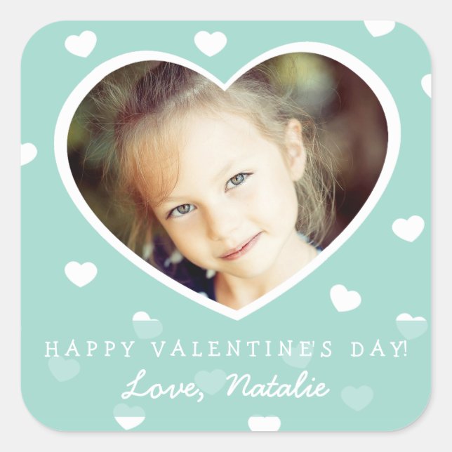 Large Personalized Valentine Photo Stickers / Mint (Front)