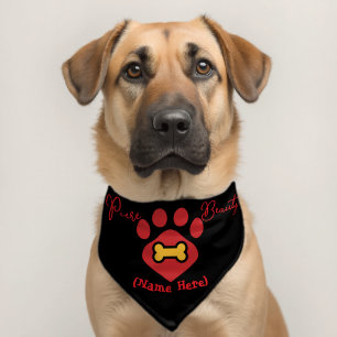 Large Pet Bandana with Red Paw Print & Bone Design Collar