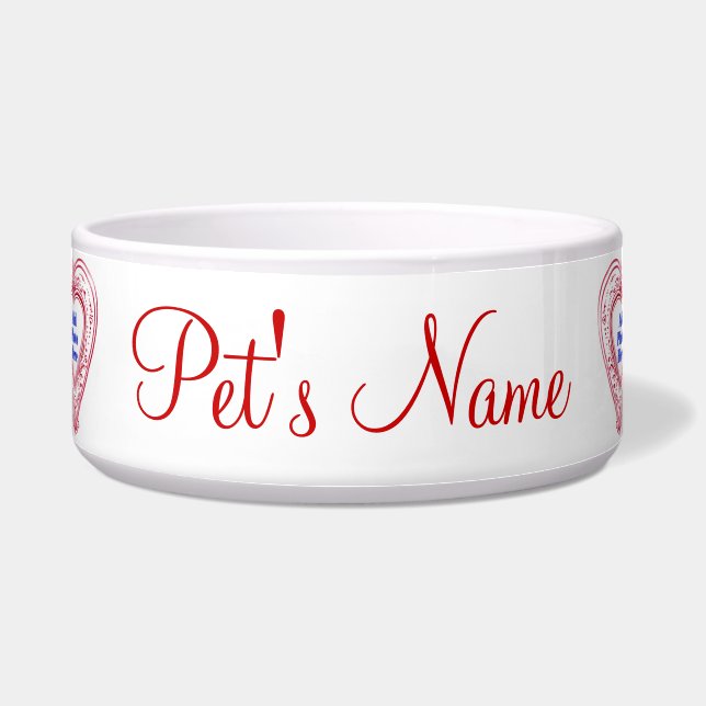 Large Pet Photo Red Hearts Water Dish (Front)
