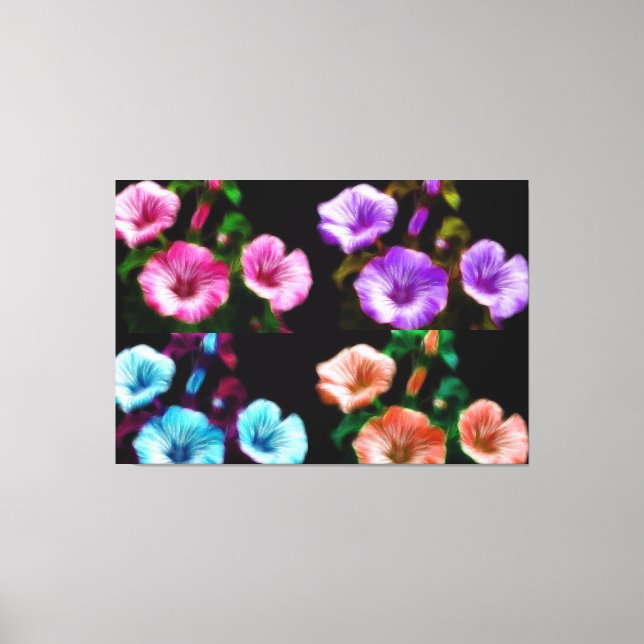 Large Petunias Quadtych Art Wrapped Canvas (Front)