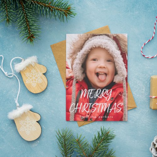 Large Photo Brush Script Merry Christmas Holiday Card