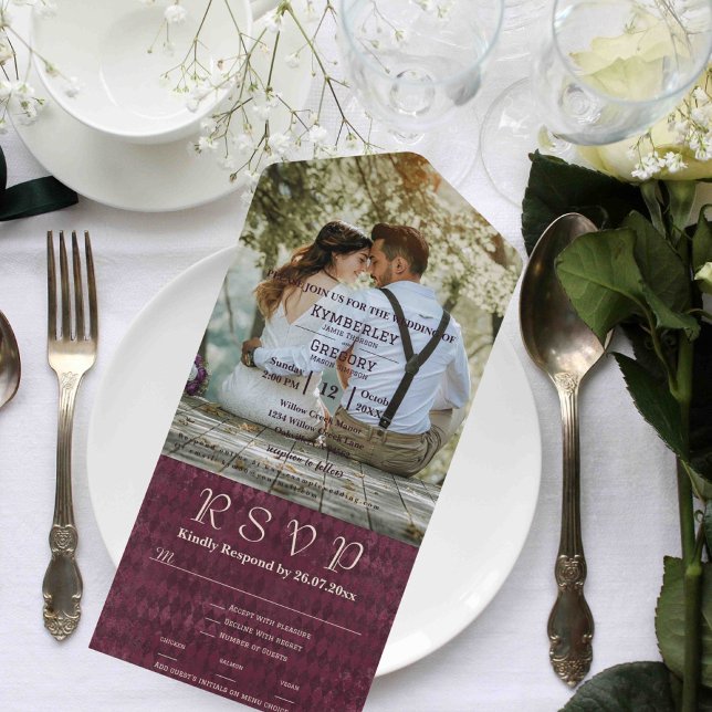 Large Photo Burgundy Diamond Pattern Website Email All In One Invitation (Creator Uploaded)