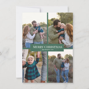 Large Photo Grid Green Snowflake Christmas Card