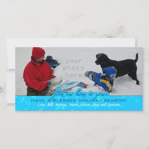 Large Photo Holder Horizontal Blue Christmas Holiday Card