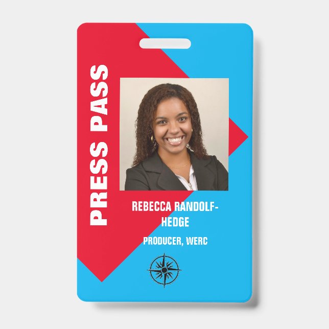 LARGE PHOTO I.D. PRESS PASS BADGE (Front)