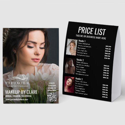 Large Photo Makeup Artist Logo & Price List Paper Table Tent