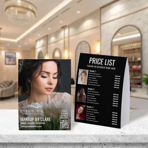 Large Photo Makeup Artist Logo & Price List Paper Table Tent