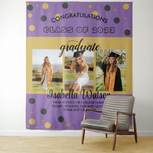 Large Photos Graduation Party PurpleGold Backdrop
