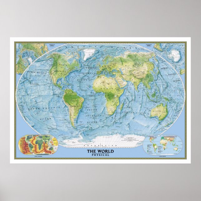 Large Physical map of world poster (Front)