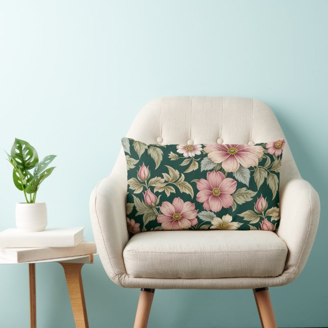 Large Pink and White Country Roses Lumbar Pillow (Chair)