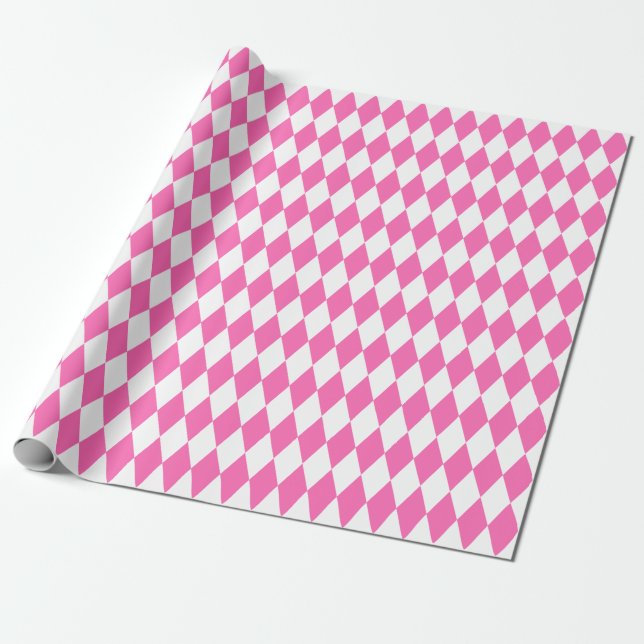 Large Pink and White Harlequin Wrapping Paper (Unrolled)