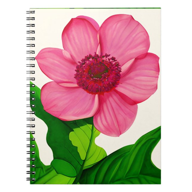 Large Pink Anemone with Emerald Green Leaves Notebook (Front)