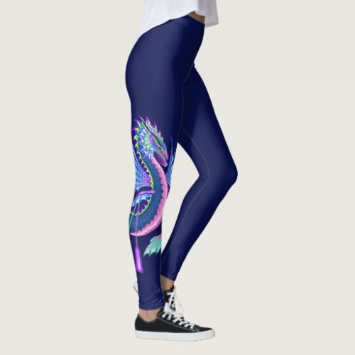 Large Pink  Blue Water Dragon Leggings