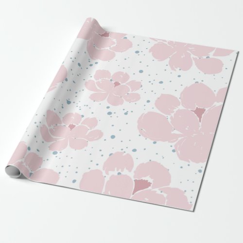 Large Pink Boho Trendy Floral Wrapping Paper 