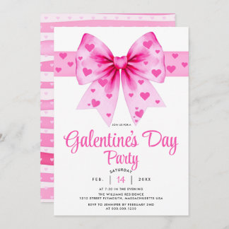 Large pink bow and hearts Galentine's Day party Invitation