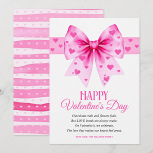 Large pink bow with hearts Happy Valentine's Day  Holiday Card