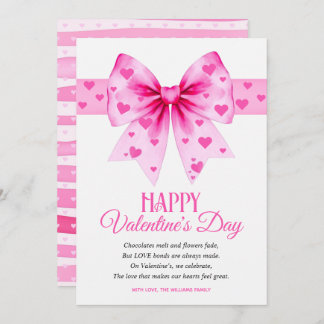 Large pink bow with hearts Happy Valentine's Day Holiday Card